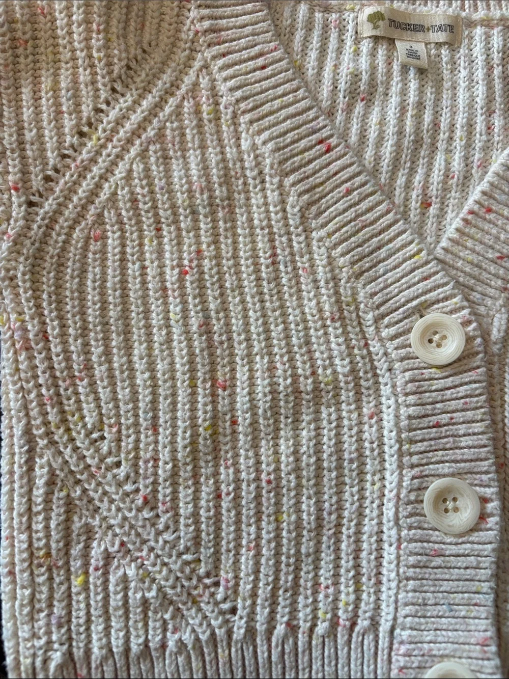 Tucker + Tate Cream Speckled V-Neck Button Cardigan
